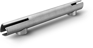 A single laser-cut steel tube part with slots and coped ends