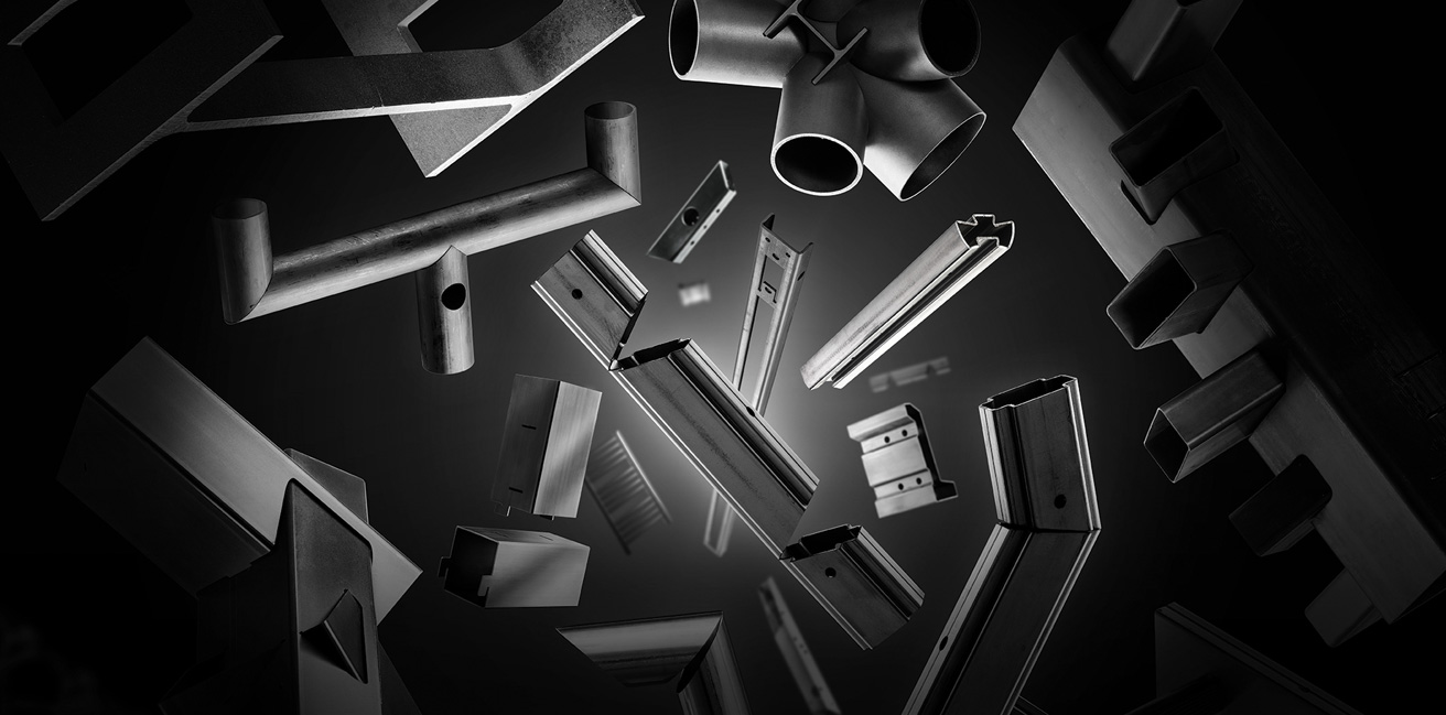 Round, square, rectangular, channel and angle tube profiles laser-cut with copes, T-joints, slots and tabs